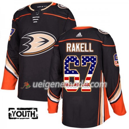 Kinder Eishockey Anaheim Ducks Trikot Rickard Rakell 67 Adidas 2017-2018 Schwarz USA Flag Fashion Authentic